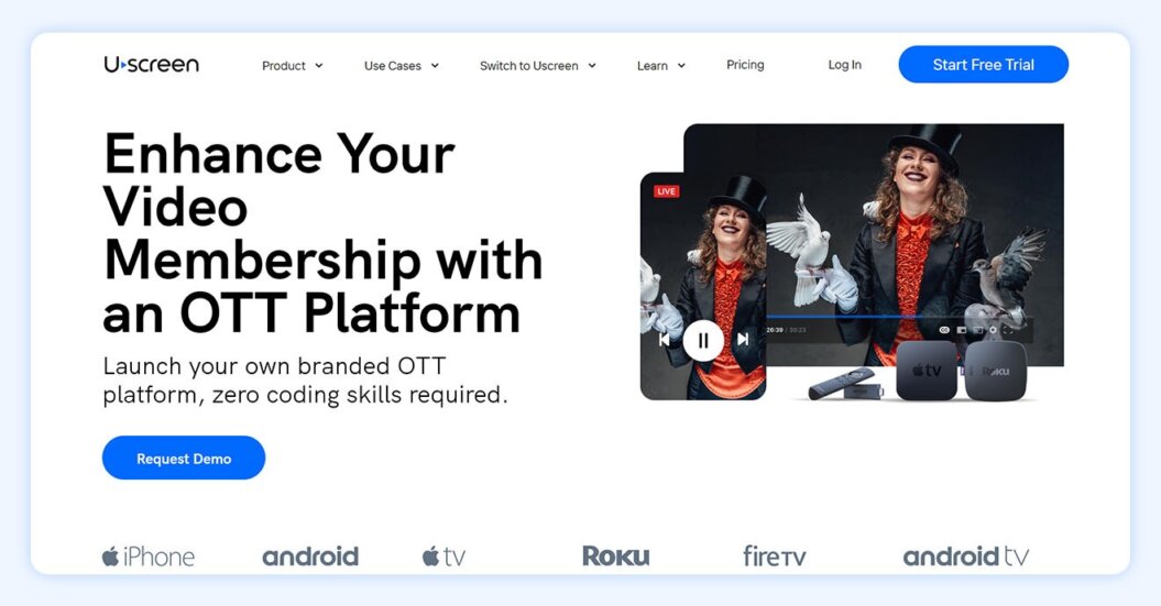 Uscreen OTT platform page with copy “Enhance Your Video Membership with an OTT Platform
