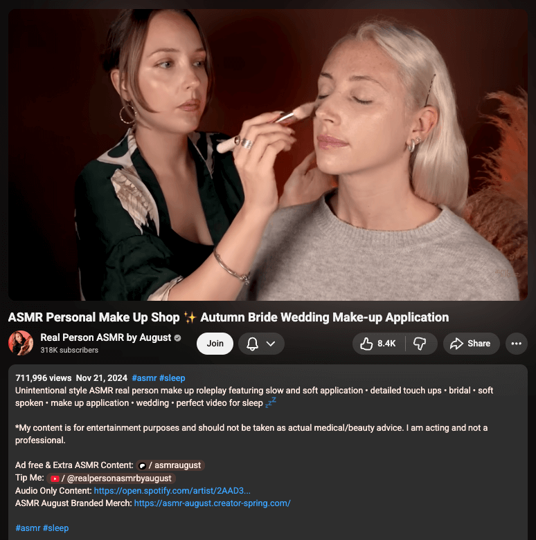 Real Person ASMR by August snapshot of woman demonstrating make up application.