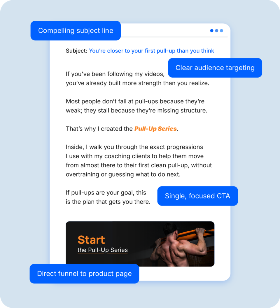 Sample email newsletter with targeted messaging and CTA