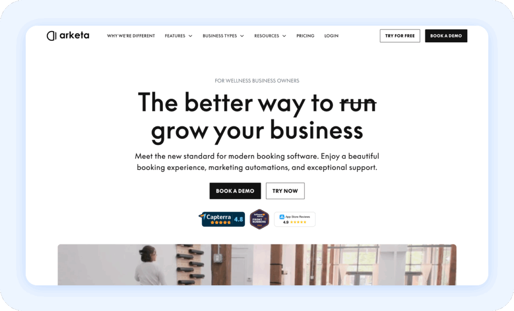 Arketa homepage: The better way to grow your business.
