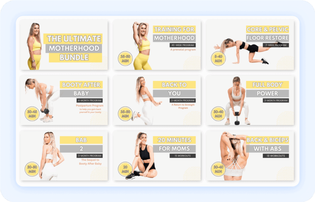 Programs page on Fittest Core website, showing programs broken up by length of time and videos.