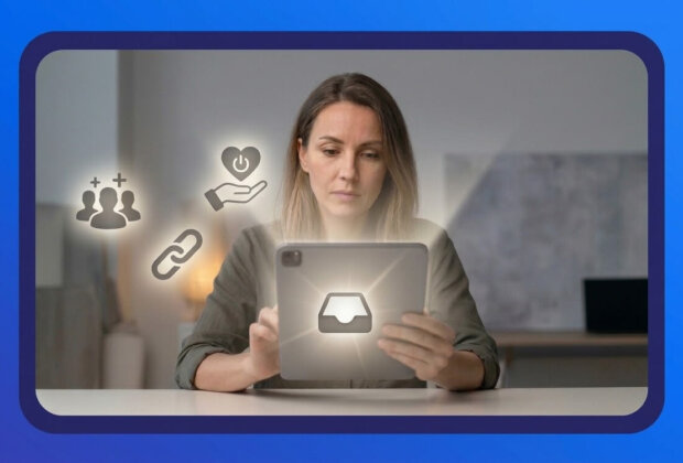 Woman at a laptop with email icon
