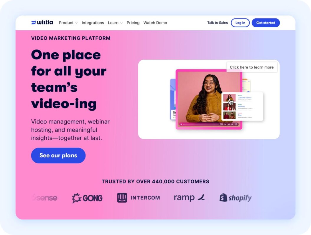 Wisita homepage with copy "one place for all your team's video-ing