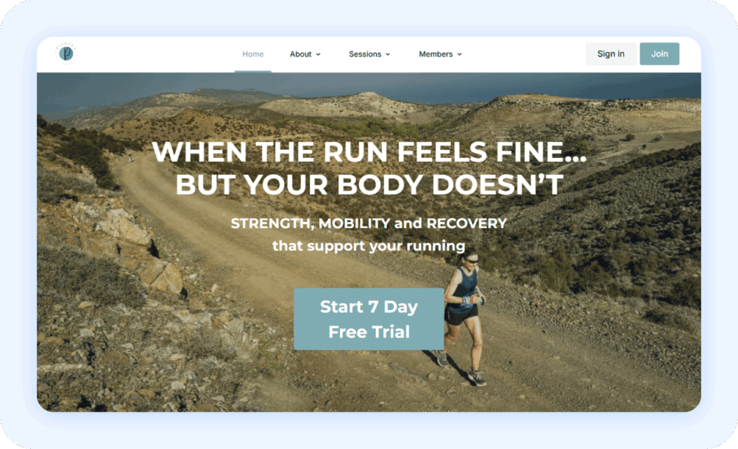 Liz kohler homepage with copy "when the run feels fine.. but your body doesn't"